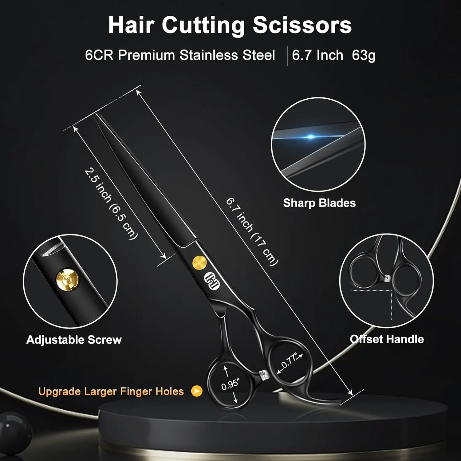 Professional Hair Cutting Scissors Set with Thinning Shears, 6.7 Inch for Men Women Home Salon Barber Kit