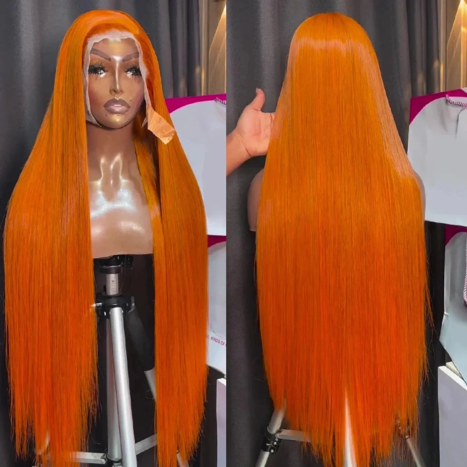 350# Colored Orange Ginger Wig Human Hair HD 13x4 Bone Straight Lace Front Wigs Pre Plucked 13x6 Lace Frontal Wigs For Women