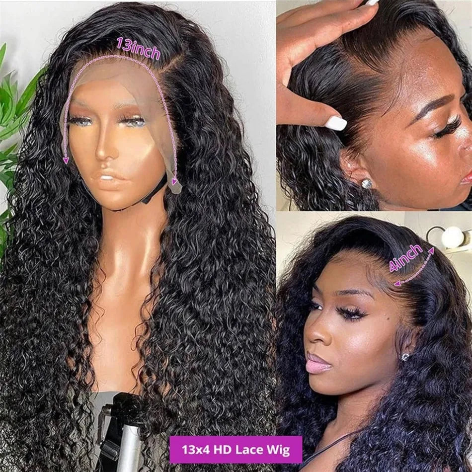 40 Inch Deep Wave 13X6 Hd Lace Frontal Wig 250 Density Preplucked Brazilian Hair Wigs Water Wave Curly Human Hair For Women