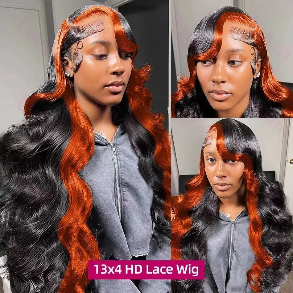 210% Density Ginger Ombre 13X6 Hd Lace Front Wigs Human Hair Pre Plucked for Women Brazilian 13X4 Ginger Orange Lace Front Wig