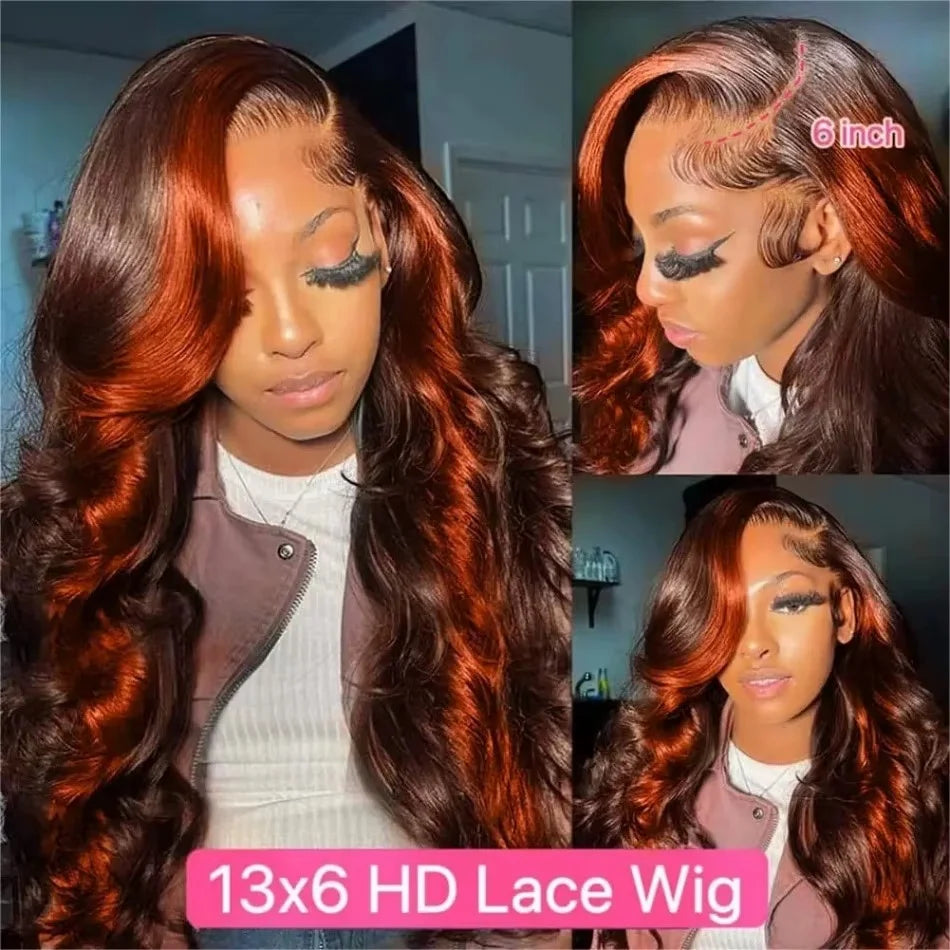 210% Density Ginger Ombre 13X6 Hd Lace Front Wigs Human Hair Pre Plucked for Women Brazilian 13X4 Ginger Orange Lace Front Wig