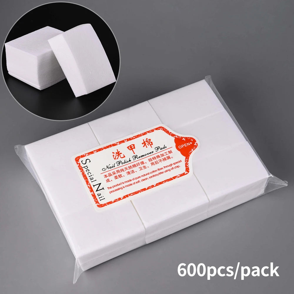 1000/500/100pcs Nail Wipe 100% Cotton Pads Lint Free Gel Nail Polish Removers Cotton Pads Manicure Wipes Nail Art Cleaning Tools