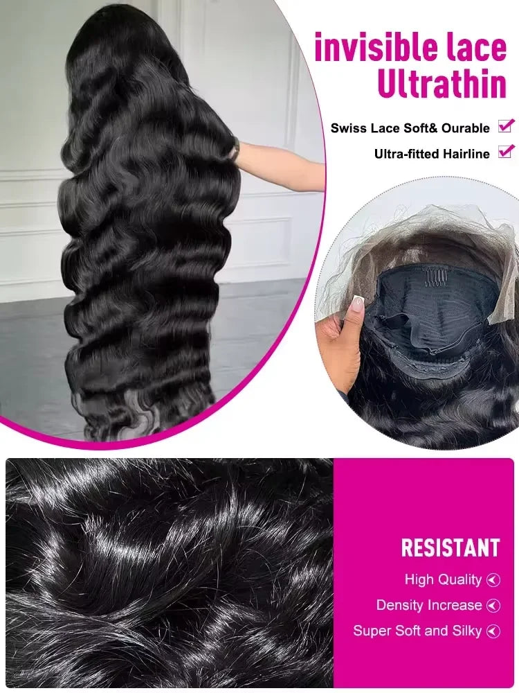 250% Density 30 inch 13x4 HD Lace Front Human Hair Wigs For Women Body Wave Brazilian Short Bob Glueless Frontal Wig Pre Plucked