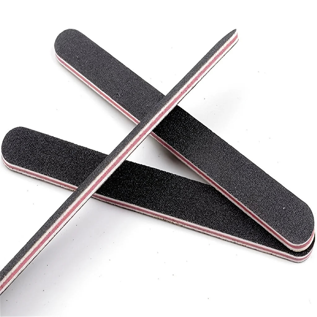 5Pcs Double Sided Emery Board Nail File, 100/180 Grit Nail Buffering Files, Black Manicure Pedicure Tool