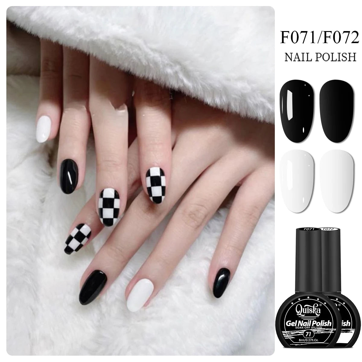 Quiska 2Pcs Black White Nail Gel Polish Set 8Ml Semi Permanent Soak Off UV LED Varnish Manicure Tools Design DIY Charm Manicure