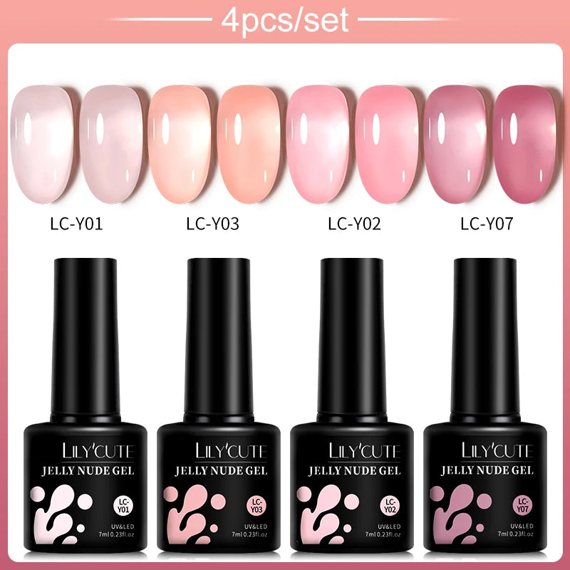 LILYCUTE 4/5Pcs/Set 7ML Nude Pink Gel Nail Polish and Translucent Jelly Nail Art Gel Semi Permanent Soak Off Design Manicure Set
