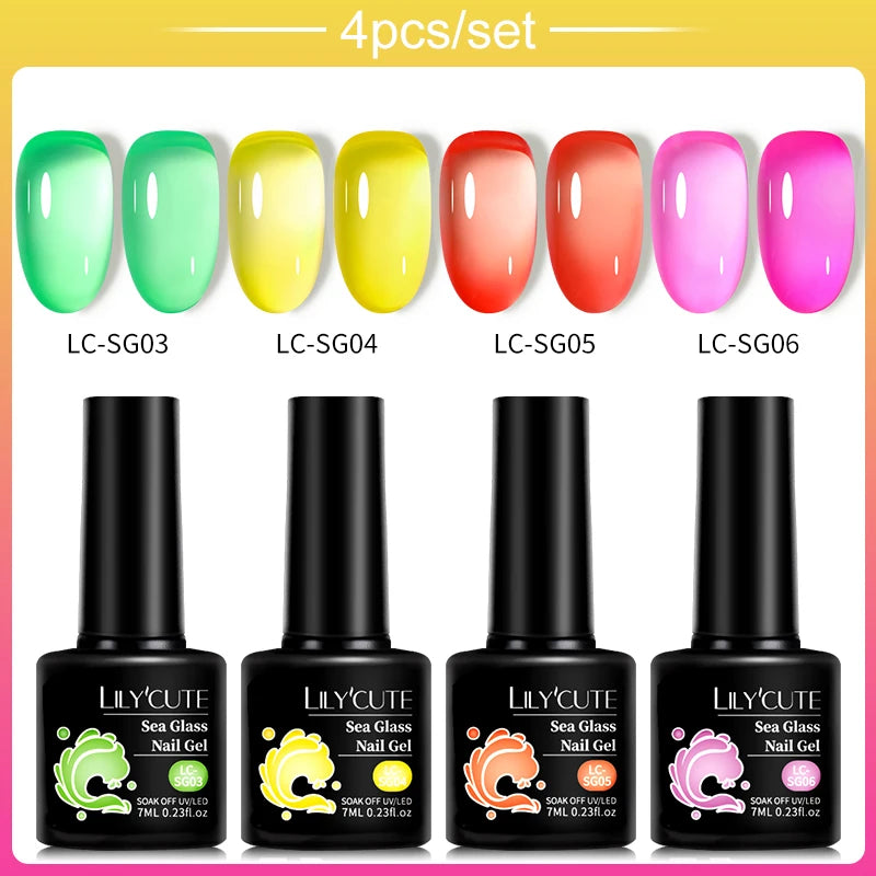 LILYCUTE 4/5Pcs/Set 7ML Nude Pink Gel Nail Polish and Translucent Jelly Nail Art Gel Semi Permanent Soak Off Design Manicure Set