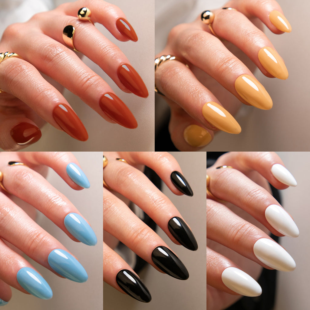 Pure Color Manicure Fake Nails Almond Glossy Wearable