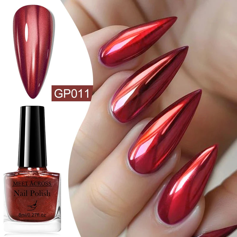 8ml Metallic Nail Polish Mirror Effect Fast Drying Long-Lasting Nails Art Polish DIY No Need Lamp Cure Manicure Nail Supplies