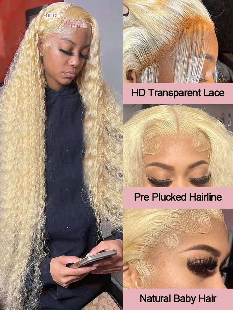 40 Inch Honey Blonde 613 Loose Deep Wave 13x6 HD Lace Front Wig Brazilian Human Hair 13x4 Curly Wig Pre Plucked For Black Women