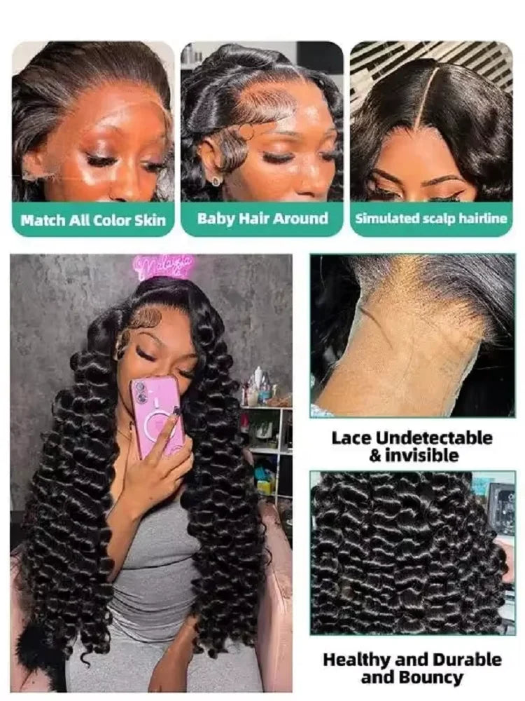 13x6 HD 38 42 Inch 200% Loose Deep Wave Curly Lace Front  Human Hair Wigs 13x4 Lace Frontal Raw Brazilian Remy Hair Wig