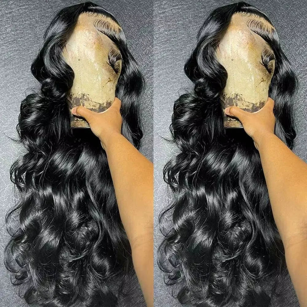 30 Inch Body Wave Lace Front Wigs Human Hair 200 Density 13x6 HD Lace Front Wigs Human Hair Pre Plucked Natural Black For Women