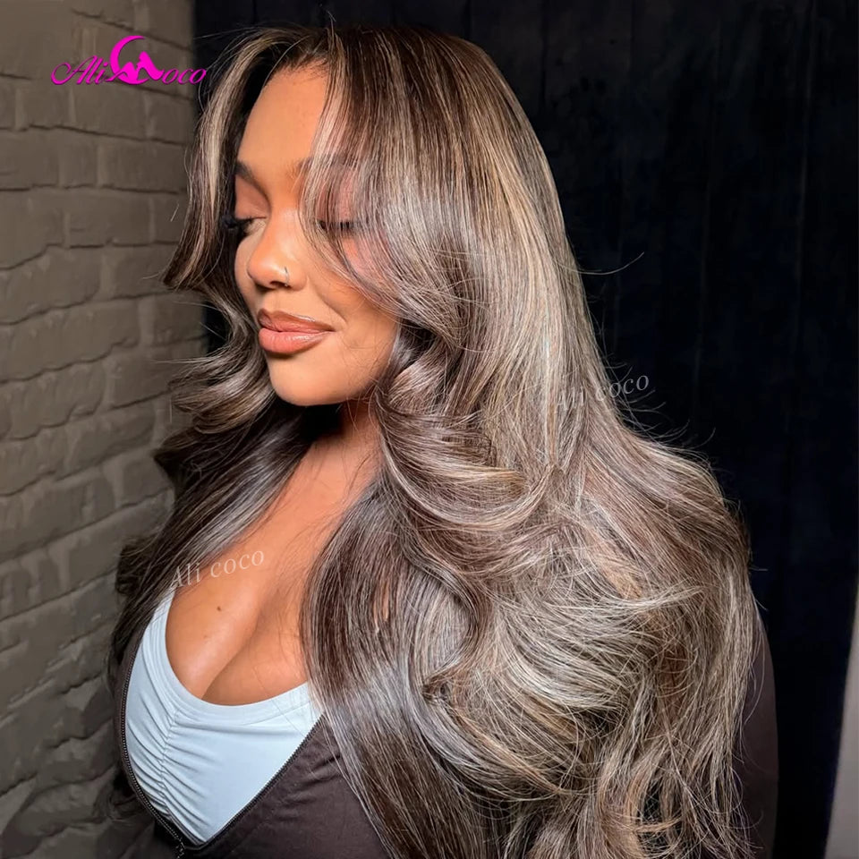 Highlight Brown Blonde 5x5 Lace Closure 180 Density Body Wave Human Hair Wig 13x6 Lace Front Wigs Pre Plucked for Women