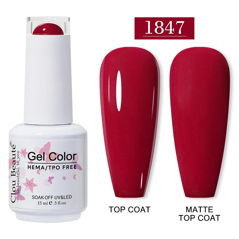 Clou Beaute 15ml Red Color Gel Polish Vernis Semi Permanent UV Varnish Gel Nail Polish Hema TPO Free Nails Art Manicure TOP BASE
