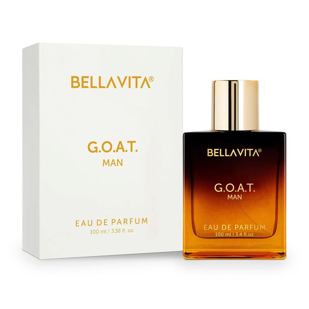 BellaVita Luxury G.O.A.T. Men's Eau De Parfum 3.4 Fl.oz Natural Refreshing Notes Bergamot Long Lasting Fragrance Natural Cologne