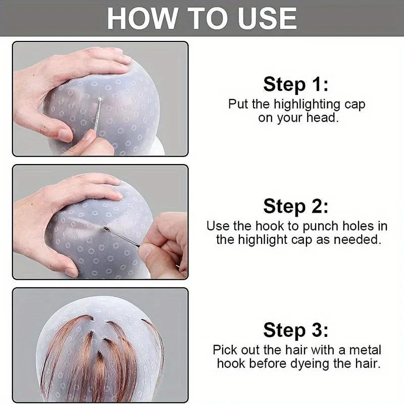 Silicone Hair Coloring Cap For Hairdressing With Needle Professional Salon Dyeing Tool Highlight Dyeing blue/pink/white
