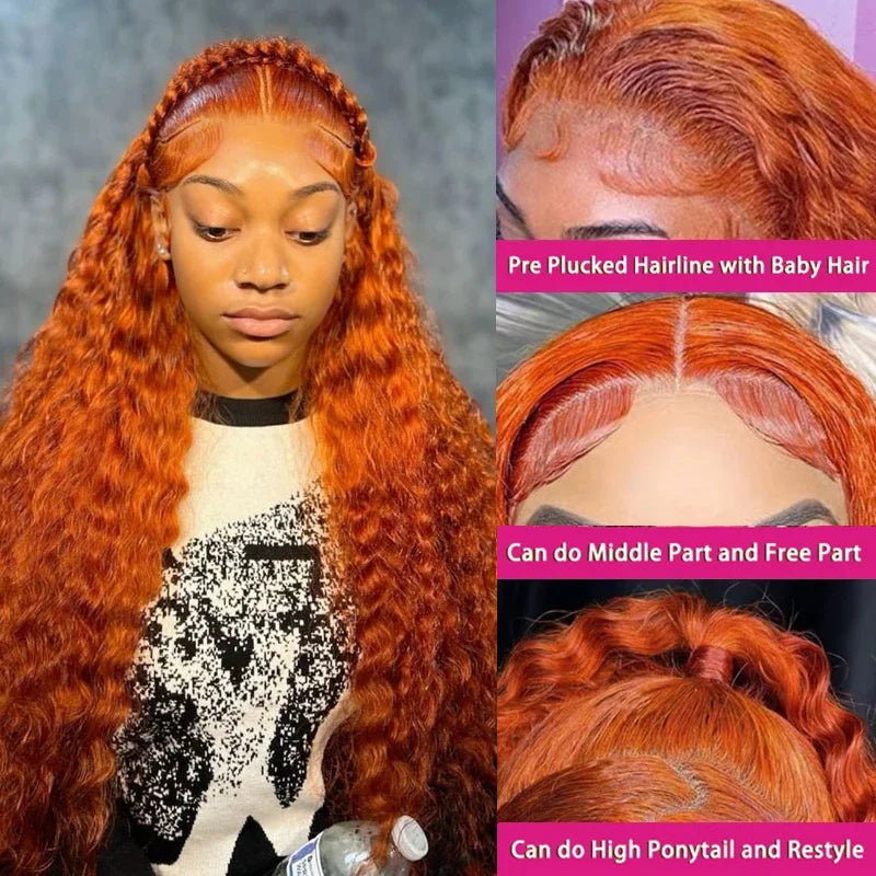 30 Inch Wigs Human Hair 250% Density HD Lace Front Wigs Human Hair Ginger Deep Wave Lace Front Wigs Human Hair For Black Women