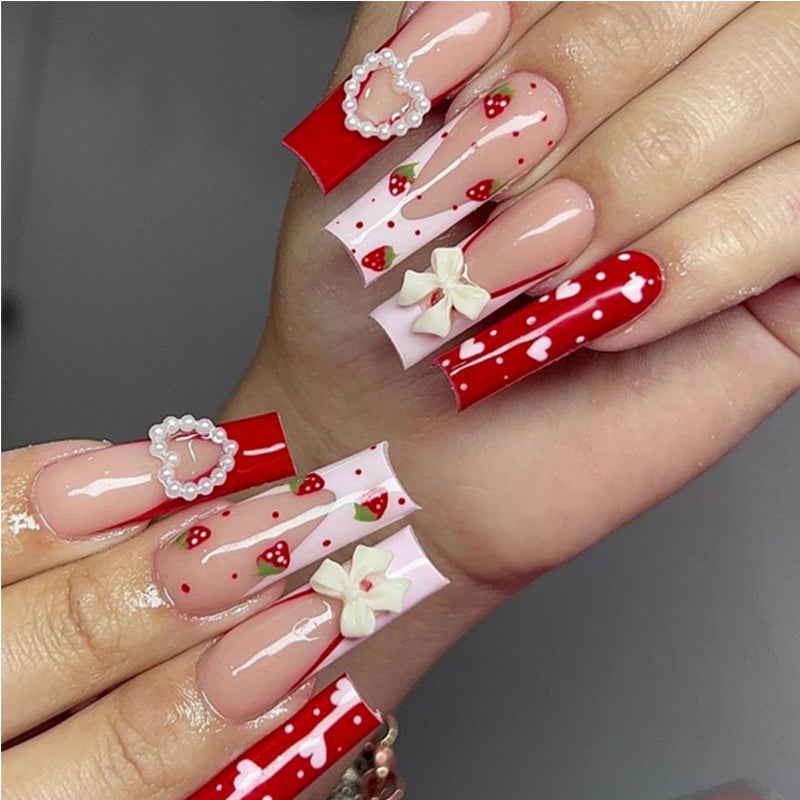 24 PCS Strawberry Bow Nail Art
