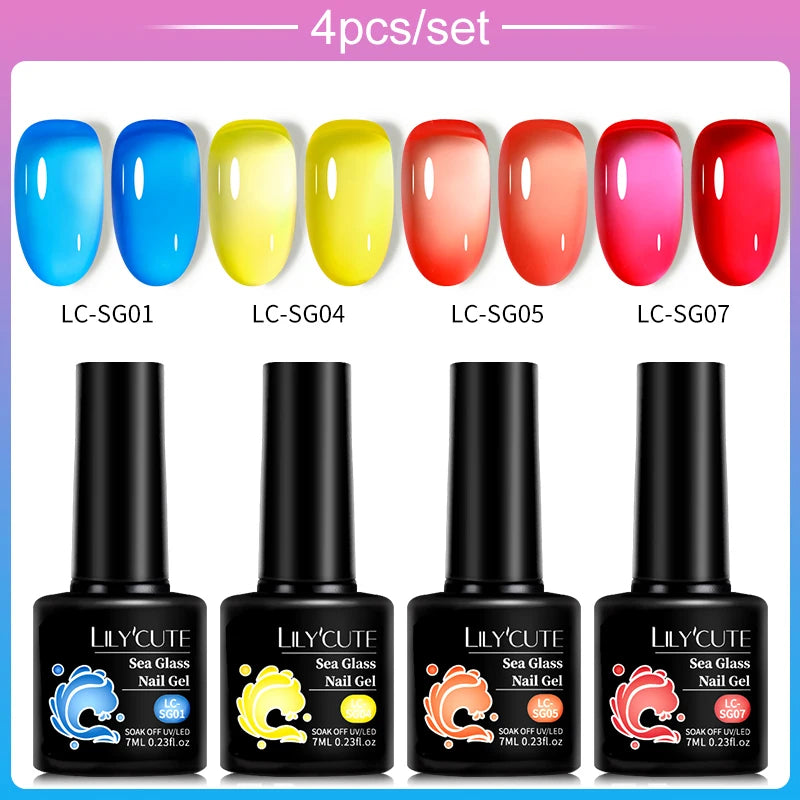 LILYCUTE 4/5Pcs/Set 7ML Nude Pink Gel Nail Polish and Translucent Jelly Nail Art Gel Semi Permanent Soak Off Design Manicure Set
