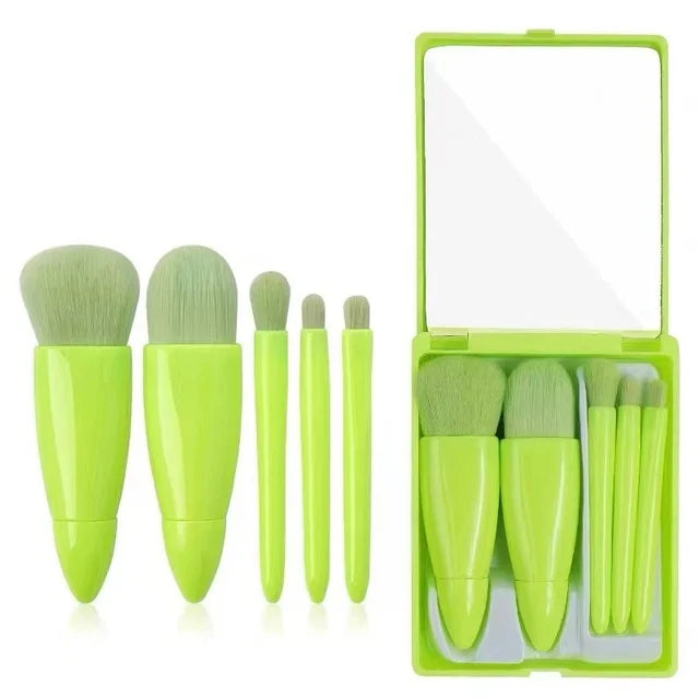 5pcs Mini Travel Size Makeup Brushes Set - Complete Function Cosmetic Brushes Kit with Storage Case And Mirror for On-the-Go App