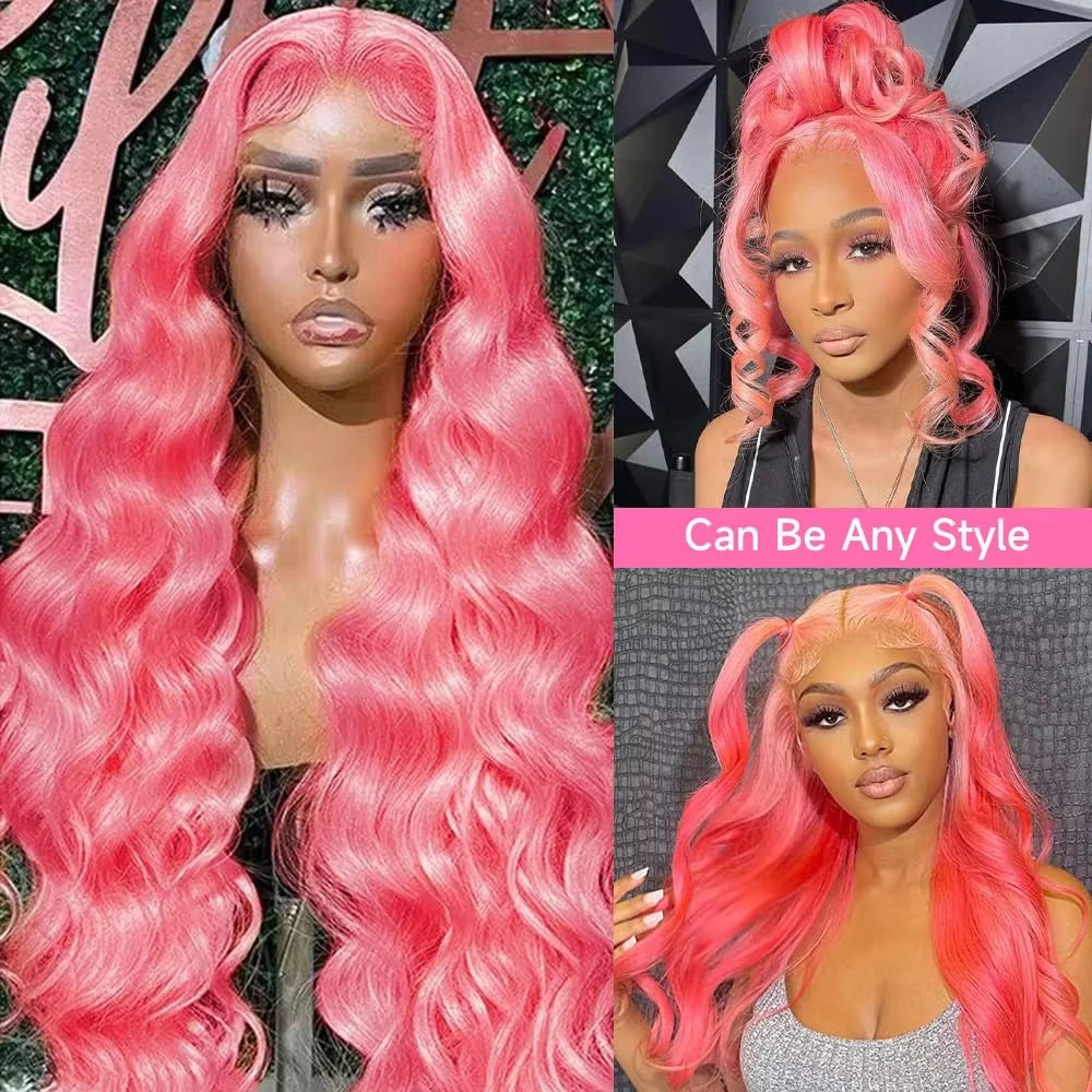 13x4 Body Wave Light Pink Lace Front Wig Brazilian Human Hair Wigs Colored Wig 13x6 Transparent HD Lace Frontal Wigs For Women