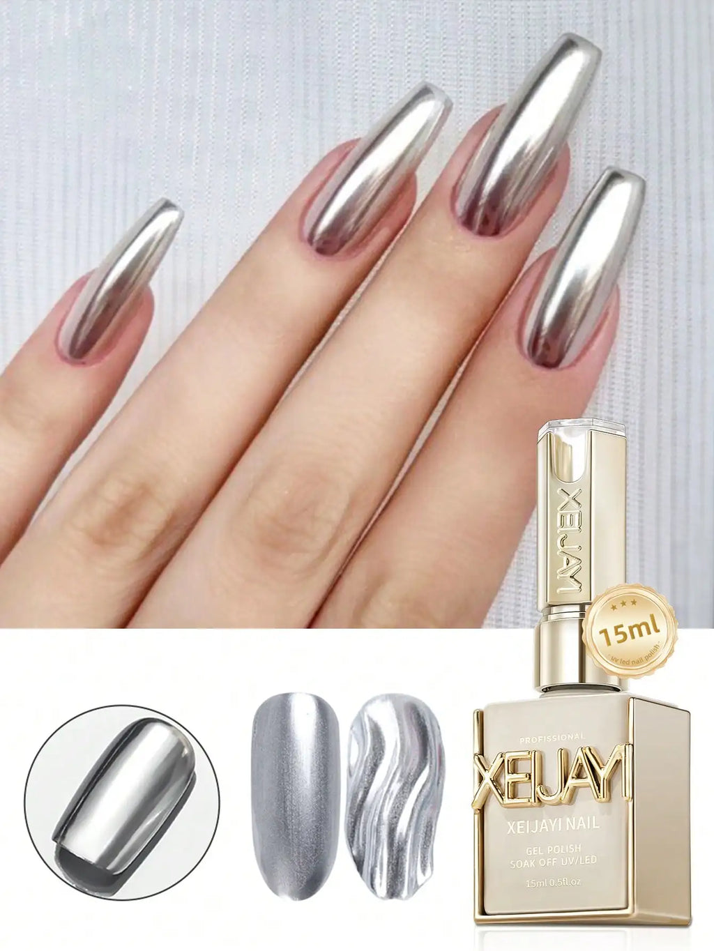 15ML Mirror Silver Metallic Painting Gel Nail Polish Soak Off Gel Nail Polish Silver Mirror Glitter UV Gel For Home Manicure DIY