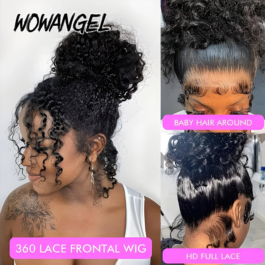 Hidden Strap 360 HD Full Lace Wigs Curly Human Hair WigS Pre Plucked Water Wave HD Lace Frontal WigS with Invisible Drawstring