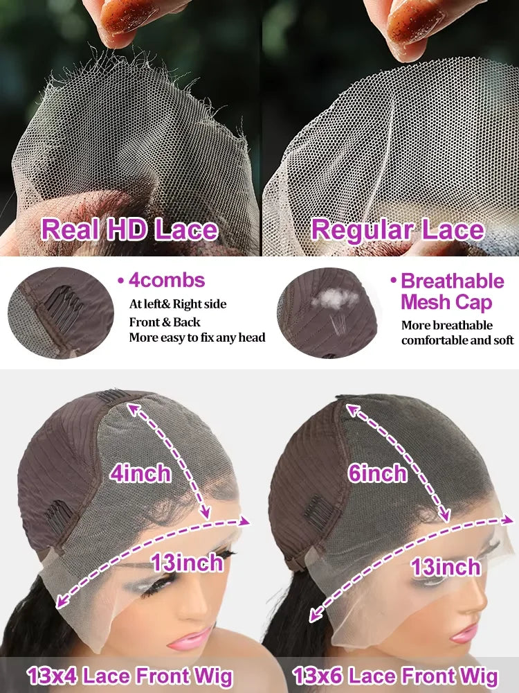 250% Density 40 inch Straight Lace Front Wigs Human Hair 13x6 HD Lace Frontal Wig Women PrePluck Brazilian Glueless Closure Wigs