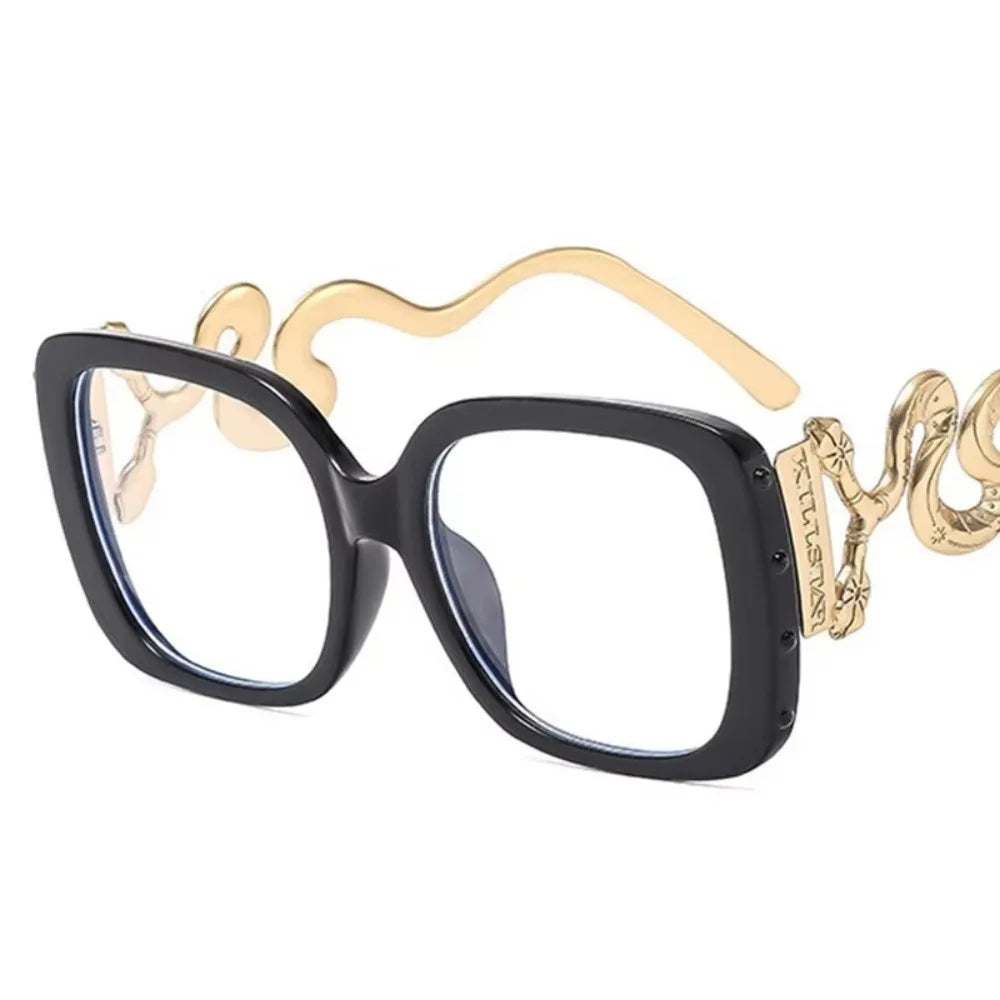 Retro Large Frame Woman Eyeglasses Square Shape Flat Mirror Square Glasses Frame Snake Leg Personalized Glasses Frame for Women