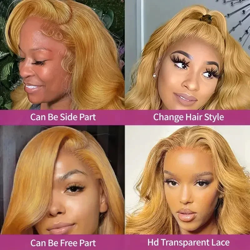 220% Density 13x6 Transparent HD #27 Colored Honey Blonde Body Wave Human Hair Wig PrePlucked Lace Frontal Wigs For Black Women