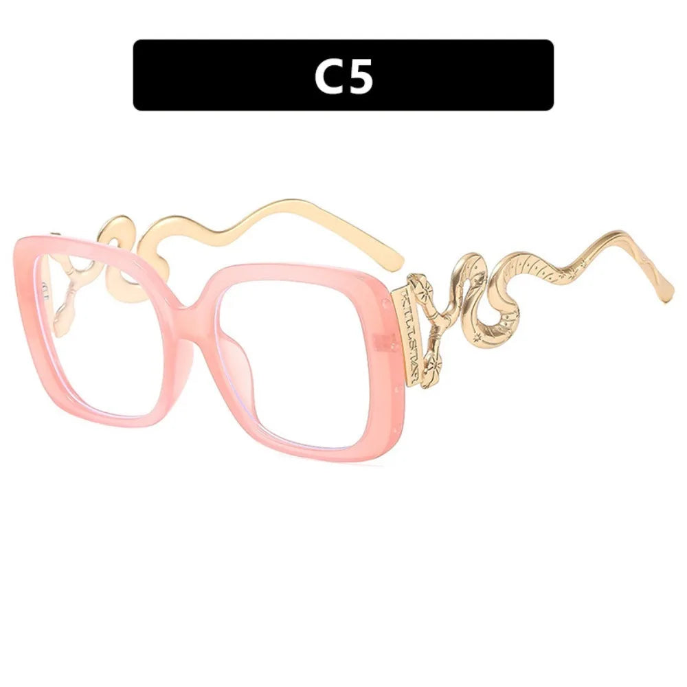 Retro Large Frame Woman Eyeglasses Square Shape Flat Mirror Square Glasses Frame Snake Leg Personalized Glasses Frame for Women