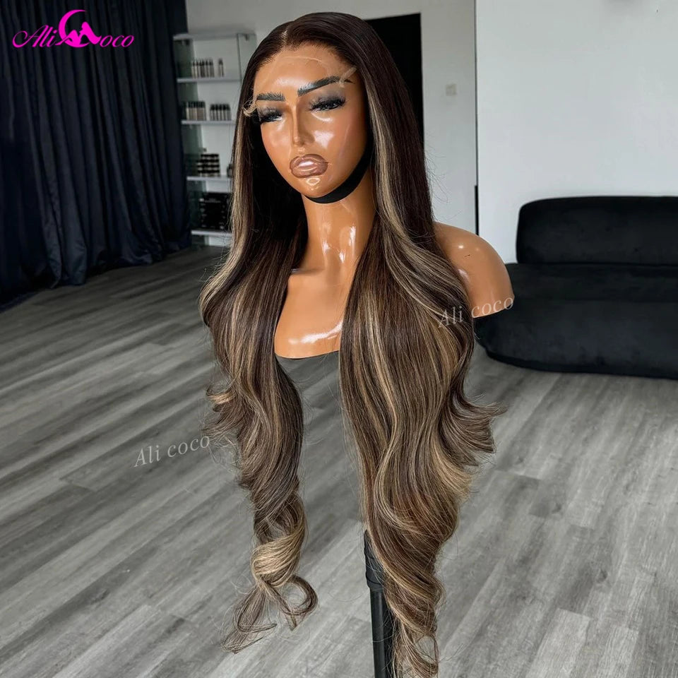 P4/27 Highlight Body Wave 13x4 13x6 Lace Front Wigs Human Remy Hair Wigs For Women Transparent 180 Density Pre Plucked