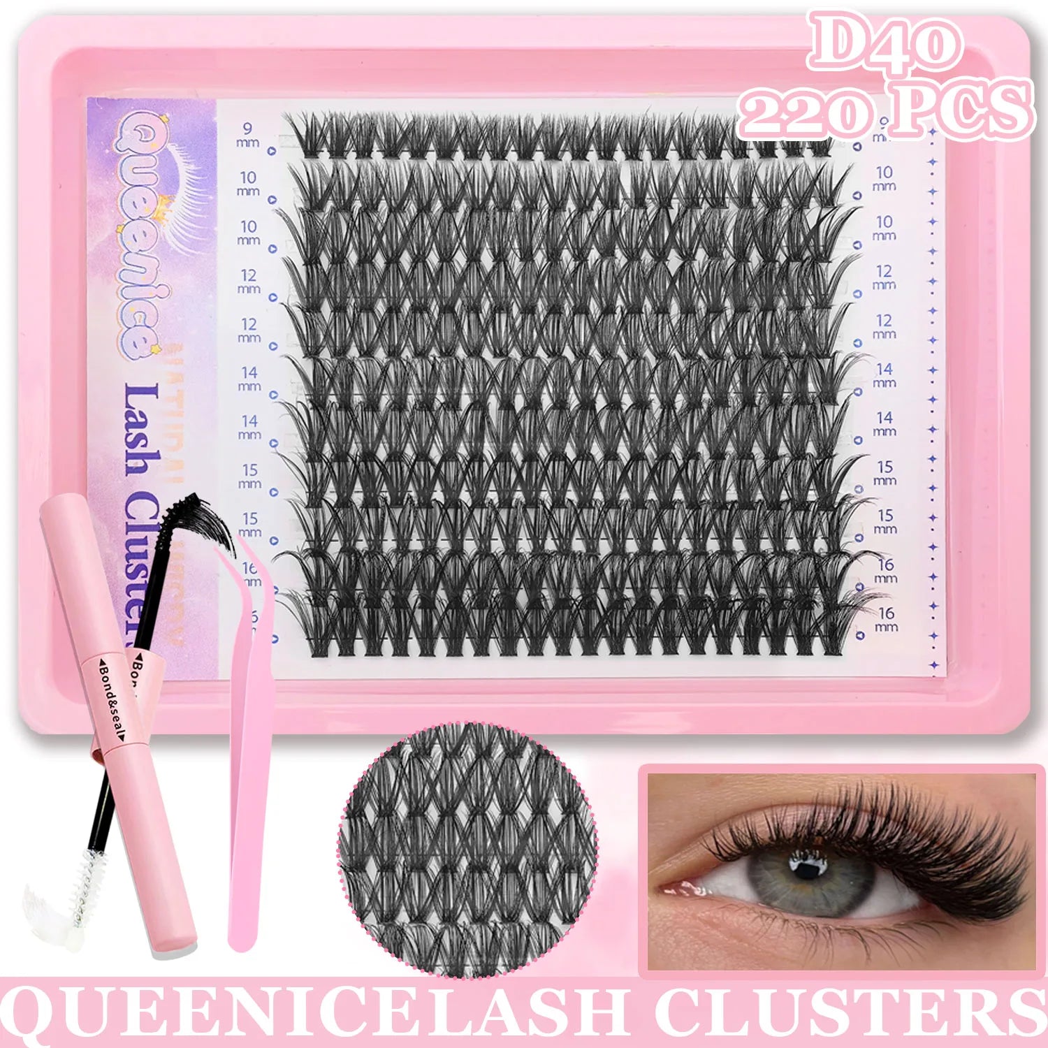 DIY Eyelash Extension Kit Individual Lashes Cluster Mix Lash Clusters with Lash Bond and Seal and Lash Accessories