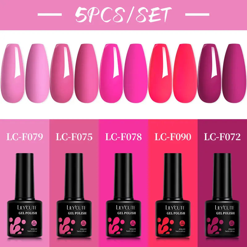 LILYCUTE 4/5Pcs/Set 7ML Nude Pink Gel Nail Polish and Translucent Jelly Nail Art Gel Semi Permanent Soak Off Design Manicure Set