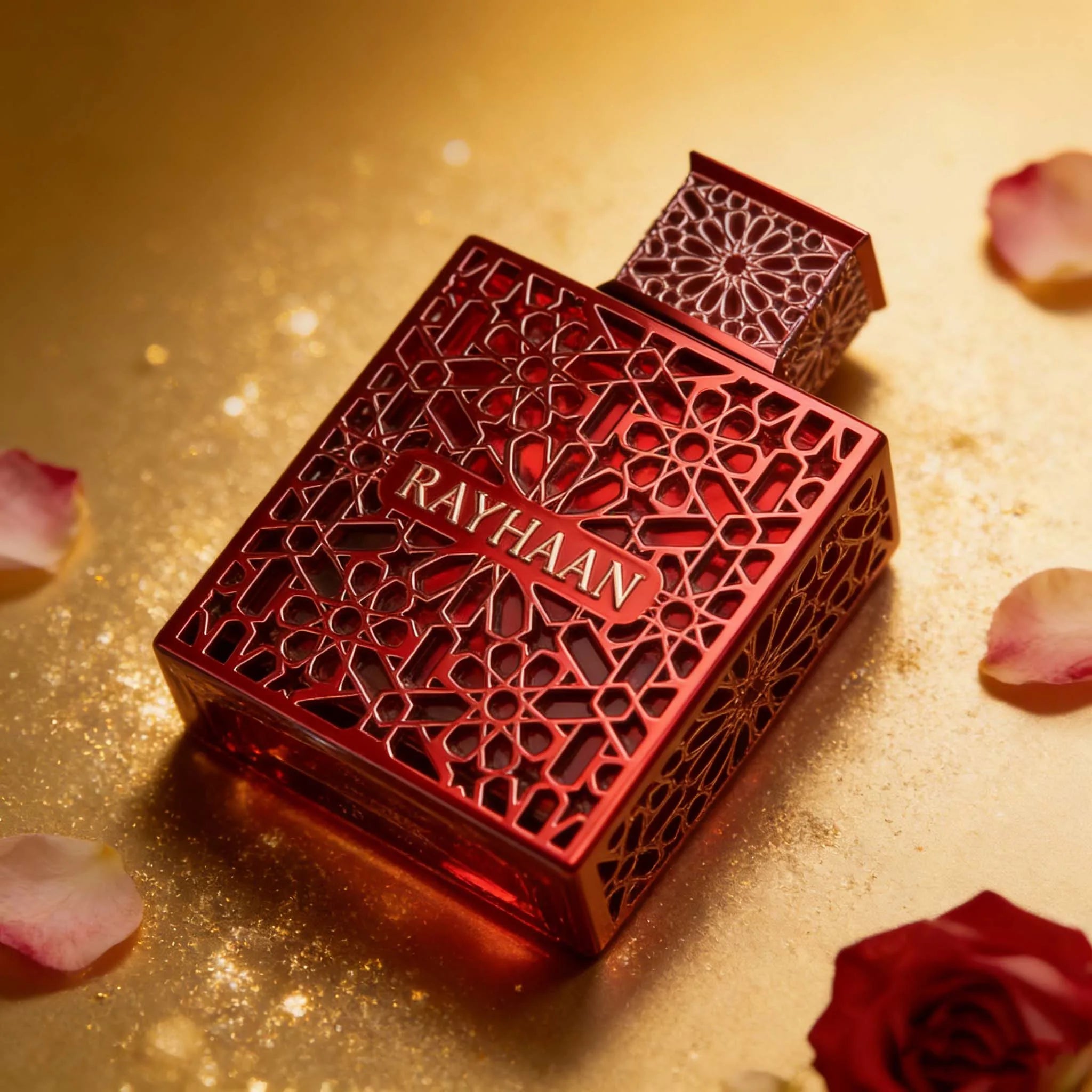 Rayhaan Extrait de Parfum: Bold Red Bottle, Warm Oud & Spicy Notes for Unisex