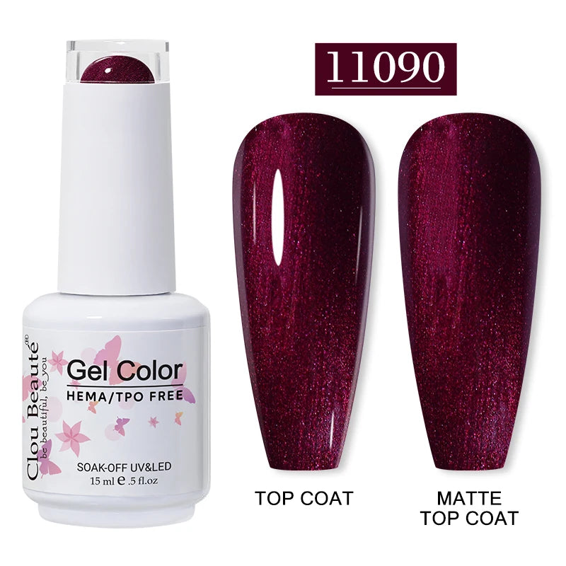 Clou Beaute 15ml Red Color Gel Polish Vernis Semi Permanent UV Varnish Gel Nail Polish Hema TPO Free Nails Art Manicure TOP BASE