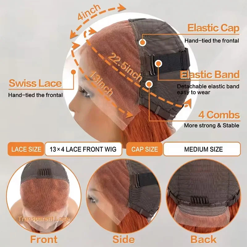 Orange Ginger #350 Colored HD 13x6 Lace Front Wigs Human Hair Body Wave Water Wave Brazilian Transparent Lace Frontal Wig 220%