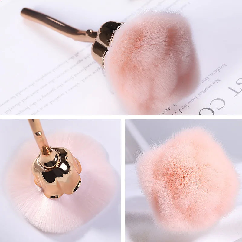 Flower Nail Brush for Manicure Gold Rose Shape Nail Art Brushes Round Small UV Gel Polish Powder Cleaning Tools Nail Accesories