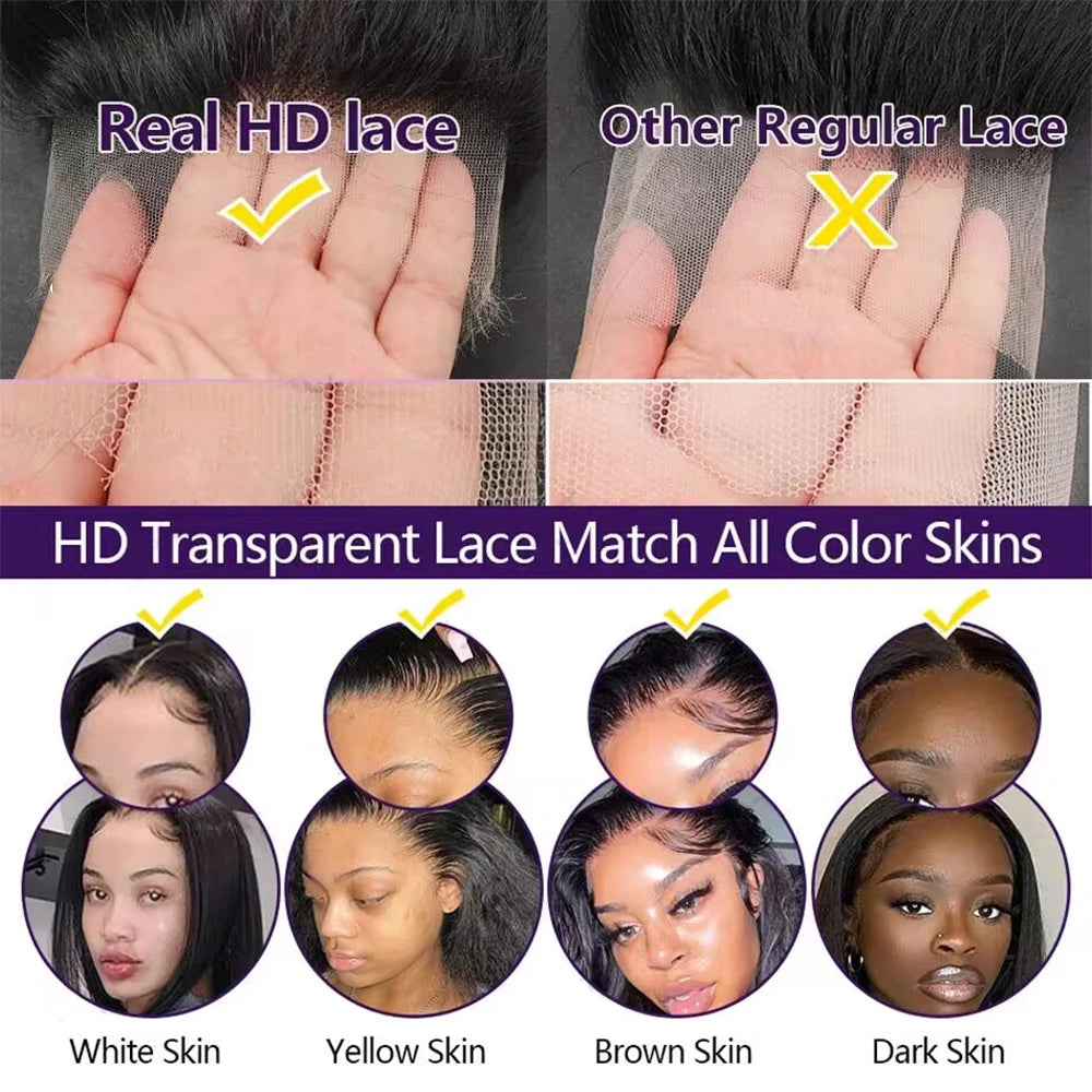 Natural Color 13x6 Full Frontal Deep Wave 360 HD Transparent Lace Long Curly 4x4 5x5 Closure Remy Human Hair Pre plucked Wigs
