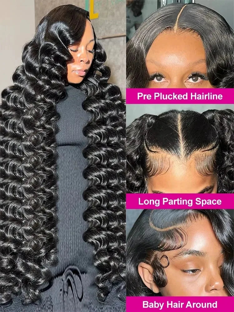 13x6 HD 38 42 Inch 200% Loose Deep Wave Curly Lace Front  Human Hair Wigs 13x4 Lace Frontal Raw Brazilian Remy Hair Wig