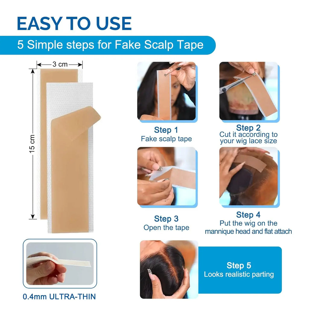 2/5/10 pcs Fake Scalp Tape For Lace Wigs, Realistic Looking Parting Silicone Scar Tape With Knots Natural & Easy to Use