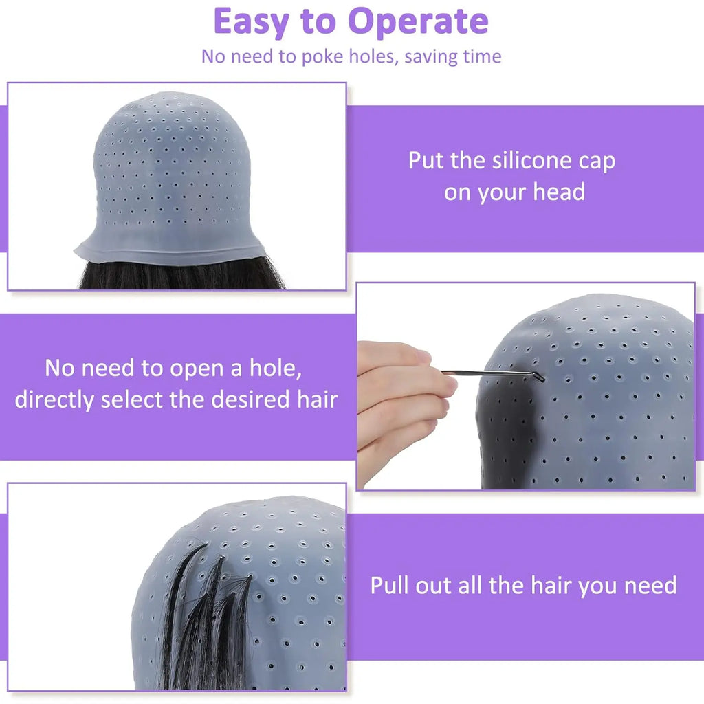 Silicone Hair Coloring Cap For Hairdressing With Needle Professional Salon Dyeing Tool Highlight Dyeing blue/pink/white