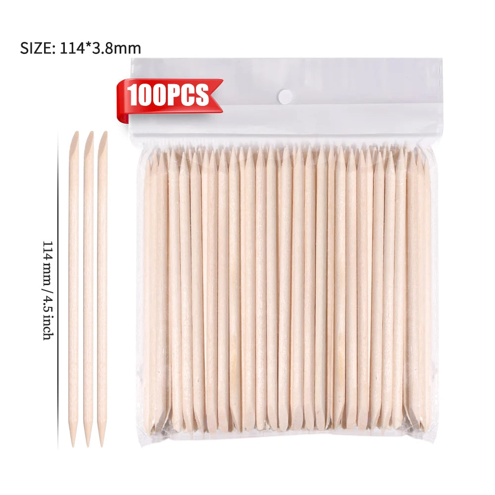100Pcs Orange Wood Sticks for Nails Double Sided Cuticle Pusher Remover Nail Art Manicure Pedicure Tool for Manicure Pedicure