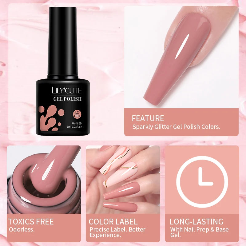 LILYCUTE 4/5Pcs/Set 7ML Nude Pink Gel Nail Polish and Translucent Jelly Nail Art Gel Semi Permanent Soak Off Design Manicure Set