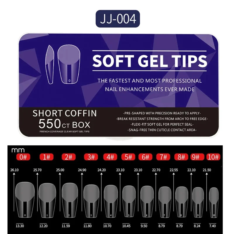 550Piece Medium and short soft gel nail tips Medium Apricot/Coffin Head Full Coverage Matte Extension Tool  Press-On Nail