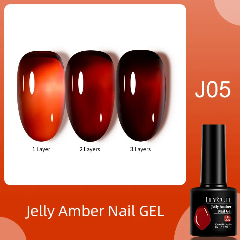 LILYCUTE 7ML Jelly Amber Gel Nail Polish Brown Crystal Translucent Dull Color Nail Art Gel Semi Permanent UV Gel Polish Varnish