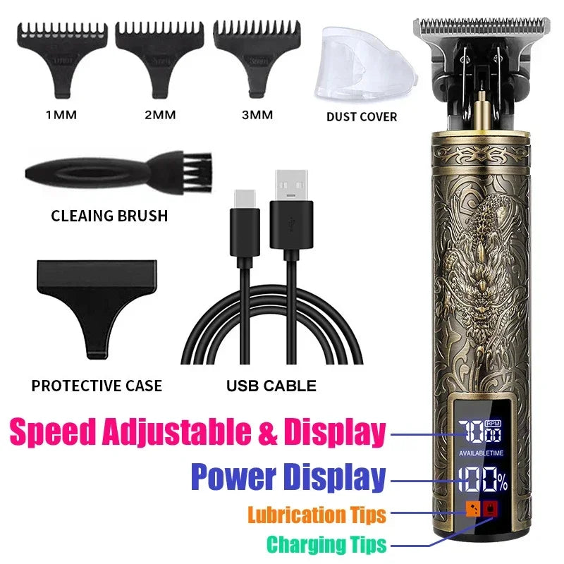 Cordless Hair Trimmer Vintage Hair Clipper USB Fast Charging Hair Cutting Machine Electric Shaver Barber Professional Barber