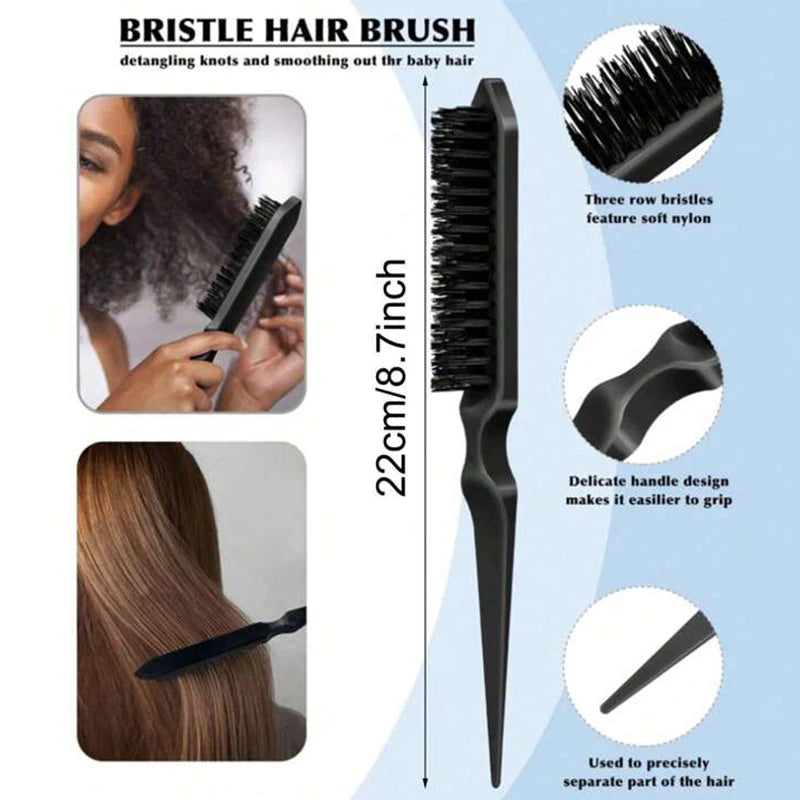 Bristle Slick Back Hair Brush for Sleek Ponytail Bun & Smoothing Baby Hairs, Flyaways, Edge Control - Backcombing & Teasing