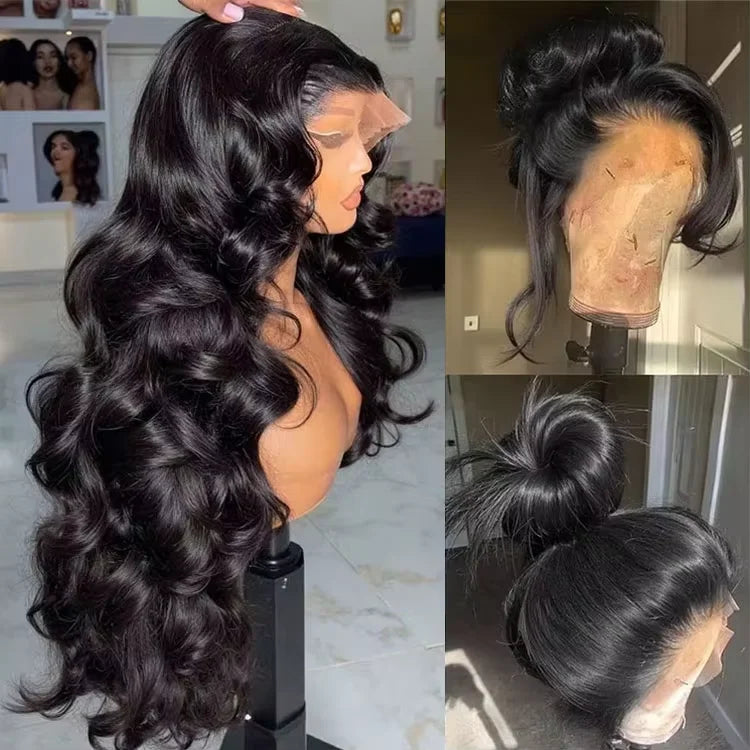 40 Inch Bone Straight Lace Frontal Human Hair Wigs 13x6 Hd Transparent Lace Front Pre Plucked Wig 360 Full Lace Wig NaturalBlack