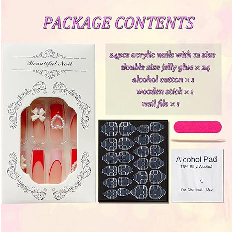24 PCS Strawberry Bow Nail Art